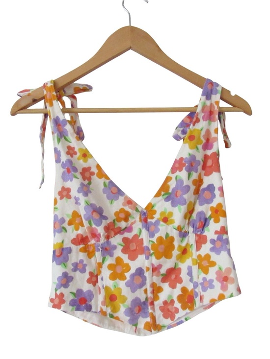 Peppermayo Tops - Peppermayo Parisian Life Linen Bustier Crop Top US 6 Floral Blooming Tie Straps